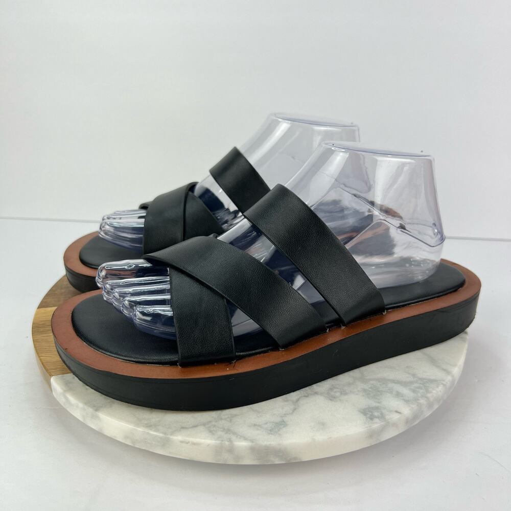 Zara Minimal Black Slip On Chunky Platform Slide Flat Sandals Size 8/39 - Picture 4 of 8